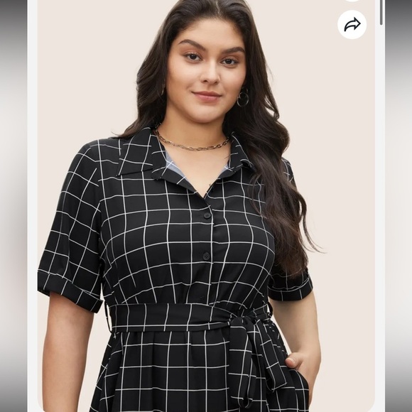 BloomChic Plus Size Elegant Black Grid Pattern Dress - Picture 3 of 6